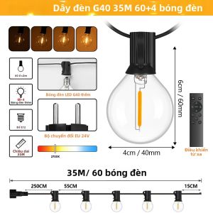NEWSTYLE | Đèn Dây LED Ngoài Trời G40 18-35M Có Điều Khiển Từ Xa Bóng Đèn Hình Cầu Chống Vỡ Có Thể Điều Chỉnh Độ Sáng Chống Nước Dùng Cho Sân Vườn Sân Sau