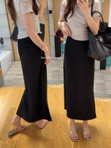 V.C.I | Hip Covering Slimming High Waist Ice Silk A-line Skirt Mid-length