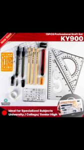 Synchronicity Select KY900 19-Piece Professional Drafting Set with Precision Geometry Tools Compass Divider Tape Pencils Sharpeners Protractors Stencils Exam Stationery and Protective Case