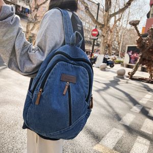 Túi Đeo Vai Vải Denim Dung Tích Lớn Thời Trang Cổ Điển Du Lịch Túi Vải Da Học Sinh Túi Vải Mềm Có Khóa Kéo Màu Trơn