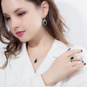 SEQUITO Temperament Goddess Jewelry Set White Gold Plated Inlay Pink AAAAA Oval Cubic Zirconia Classy Pendant Necklace Drop Earrings Ring 3Pcs Pageant Accessories SJ324