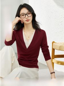 Vimly | Áo Thun Dài Tay Đỏ 2 Mảnh Thiết Kế Thời Trang Mới Thu Ôm Sát