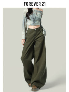 American Style High Waist Wide Leg Pants Womens Military Green Workwear Casual Trousers Asymmetrical Knife Edge Loose Fit