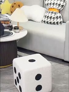 Home door change shoes footstool living room creative dice stool childrens low stool Solid wood lamb wool sieve seat block