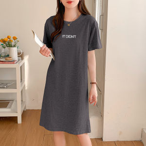 Summer Fashion Cotton T-Shirt Dress Womens Midi Length Loose Slimming Knee-Length Simple Stylish round Neck Short Sleeve Dress