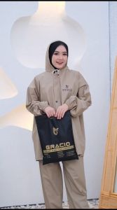 RAINCOAT JAS HUJAN Dewasa Terbaik Pria Wanita GRACIO Mantel Anti Rembes CREAM