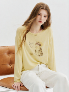 KUHNMARVIN | Áo Sweater T-shirt Cổ Tròn Tay Dài Mỏng Phong Cách Thoáng Mát Chất Liệu Lông Thỏ