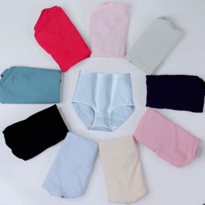 FallSweet Combo 5 Quần lót cạp cao bông nguyên chất liền mạch màu trơn cho nữ Cỡ lớn High Waist 100% Cotton Panties M-XXXL