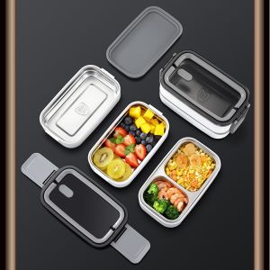 Insulation Lunch Box Double Layer Three Compartment Portable Lunch Box Microwave Heating Lunch Box