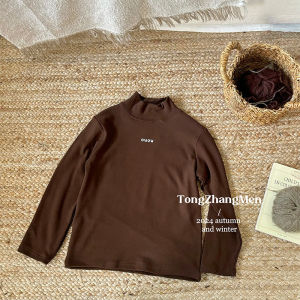 Girls Half High Collar Thermal Shirt Autumn Winter Fashionable Warm Hoodie Inner Wear Korean Style Long Sleeve Printed T-Shirt