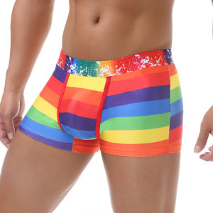Mens Underwear Rainbow Printed Tight U Front Pocket Pantis Wide Waist Comfortable Sports Boxer Shorts