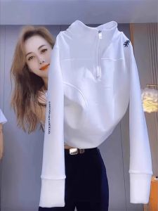 Áo Nỉ Cổ Đứng Thêu Khóa Kéo Thời Trang Cho Nữ Áo Nỉ Dài Tay Màu Trơn Dáng Rộng Chất Liệu Khác Mùa Thu Áo Nỉ