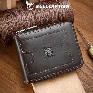 BULLCAPTAIN | BULLCAPTAIN Da Thật Chính Hãng Da Ví Nam RFID Chặn Ngăn Đựng Thẻ Đa Năng Ngắn Phong Cách Vintage Có Dây Kéo Đồng Xu Bỏ Túi Giữ Ảnh