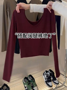 Elegant High Waist Long Sleeve T-Shirt Womens Fashion Slim Fit Short Style Base Layer Top Korean Style Commute Pure Color