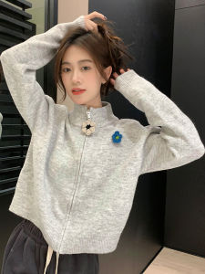 Womens Knitted Zipper Collar Sweater Coat Spring Autumn New Loose Short Cardigan Top Soft Long Sleeve Commute Style