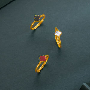 emas 916 original gold four leaf clover shell ring