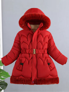 LUQUTCR 4 5 6 8 10 Years Winter Girls Coat Keep Warm Thicken Kids Jacket Hooded Zipper Fur Collar Princess Outerwear Childrens Clothing