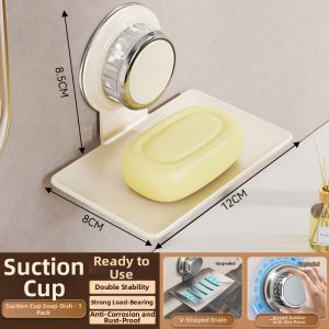 Suction Wall Mounted Soap Holder No Drilling Easy Drainage