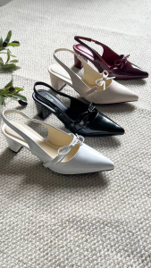 Giày Slingback 5cm Da Bóng Quai Nơ Nhỏ Pixie H374