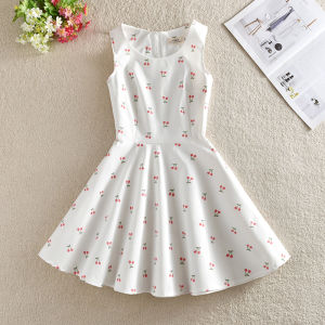 Summer 2026 Floral Print A-Line Mini Dress Sleeveless Sweet Fresh Style High Waist for Female Students Polyester Blend Zipper Closure
