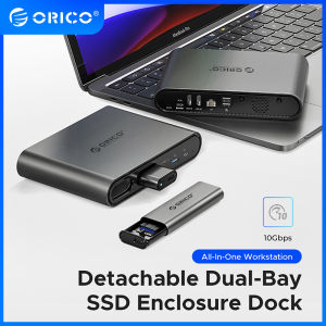 ORICO USB C Ba hiển thị trạm nối với 65W Bộ chuyển đổi điện kép M.2 Vỏ đựng ổ SSD 4K60hz hdmi-com pd60w Ethernet usb3.2 10gbps
