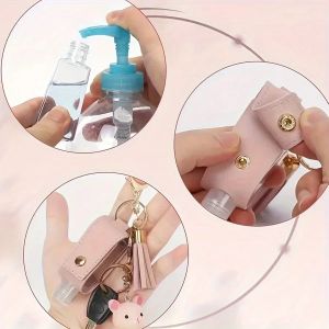 3pcs Portable  Leather Hand Sanitizer Holder With Tassel Keychain Travel Size Bottle Antiseptic Disinfectant  With Keyring