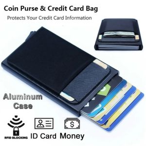 🔥Wishcat Ultra-Thin Aluminum Automatic Pop-Up Smart Wallet Mini Rfid Credit Card Bank Card Holder Metal Anti Demagnetization Rfid Pop-up Business Card Holder COD