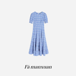 FAMANXUAN | Blue Gingham Waist-Cinching Summer Vacation Dress
