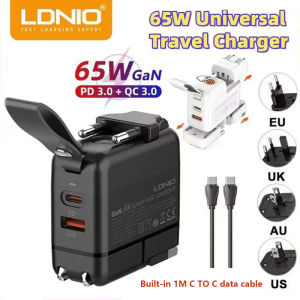 LDNIO GaN 65W UniversalTravel Adapter Fast Charger With Replaceable Plug UK/EU/US/AU PD&QC Type C Charging for Phone/laptop