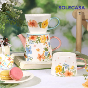 Shunxiang Small Garden Ceramic Teapot Hand - Brew Coffee Filter Cup  Coffee Pot Tea Water Cup 3 - Piece Set Festival Gift
