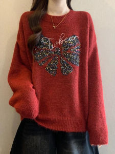 Christmas Red Sequin Knitwear Womens Oversize Lazy Style Inner Wear Turtleneck Sweater Autumn Winter plus Size Fashionable