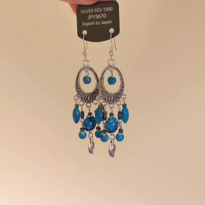 Exotic Bohemian Blue Shell Tassel Earrings Fashionable Oversized Design Ethnic Atmosphere Alloy Gold Plated Silver Earrings