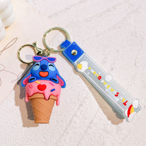 Cartoon Ice Cream Winnie the Pooh & Stitch Keychains for Women Men Fans Cute Stitch Keyrings Car Keys Holder Gifts for Friends