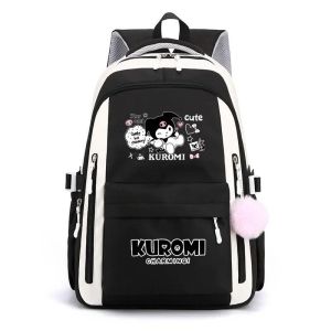 Tas ransel anak perempuan remaja sekolah SD SMP motif terbaru kuroomi gratis gantungan pompom tas ransel