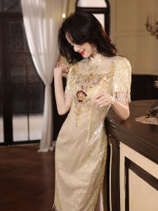 Elegant Chinese Cheongsam Evening Dress Womens Wedding Engagement Banquet Drinking Ceremony Birthday High-End Sparkling