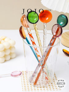Colorful Transparent High Temperature Resistant Glass Spoon Long Handle Cute JOJOS L PD Number Coffee Spoon Vintage Style
