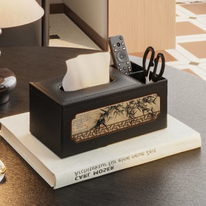 กล่องกระดาษเชิงนิ่มหรูหราสไตล์จีนสำหรับห้องนั่งเล่น กล่องเก็บของแบบเรียบง่าย หนัง กาว กล่องเก็บของสำหรับโต๊ะกาแฟ กล่องเก็บของสำหรับเครื่องควบคุมระยะไกล