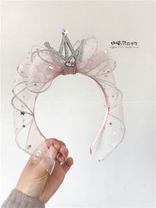 Original Handmade Pink Birthday Butterfly Knot Crown Veil Childrens Princess Hairband Headwear Gift Box for Girls
