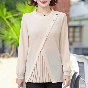 Áo Thun Thời Trang Xuân Thu Cho Phụ Nữ Trung Niên Mẹ Thời Trang Cao Cấp Bộ Sưu Tập Mới 2025 Áo Thun Dài Tay Thường Ngày