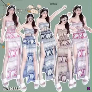 ชิ้น เสื้อเกาะอก คล้องคอ พิมพ์ลาย กางเกงกระโปรง Set of 2 pieces: ชิ้นเสื้อเกาะอก คล้องคอ พิมพ์ลาย กางเกงกระโปรง