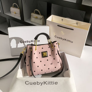 Cueby Kittie Womens Polka Dot Bucket Handbag Commuter Shoulder Crossbody Bag 2025 New Fashion Leather Handbag
