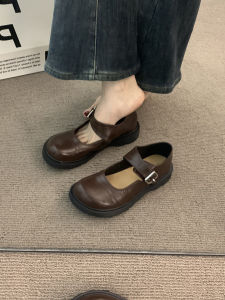 Nâu Socola Giày Đơn Mũi Tròn Màu Nâu Chun Gót Nữ Slip-On Hệ Thống Rừng Thời Trang Sành Điệu Với Váy Trang Phục Buổi Tối Mary Janes Mùa Xuân Mùa Thu