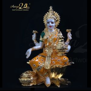 DHANA LAXMI Pearl White - Beautiful & Antique Finish 24kt Gold Plated Solid Idol - Size: 11.5cm x 18cm - LAKSHMI - GODDESS OF WEALTH