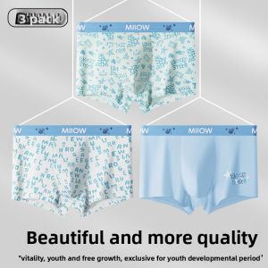 miiow | Pure Cotton Teenage Underwear Boys Sports Style Mid Waist Development Period Four Corner Shorts Antibacterial Cotton Fabric
