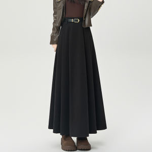 Gray Woolen Suit Skirt High Waist Draping Womens Autumn Winter A-Line Umbrella Long Skirt Commute Korean Style Polyester Fiber