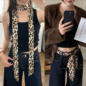 ผ้าพันคอลายเสือดาวแบบย้อนยุคผ้าพันคอคอยาวแคบเข็มขัดสตรีสำหรับผู้หญิงริบบิ้นของตกแต่งแฟชั่นอเนกประสงค์