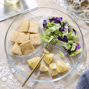 Tempered Glass 3-Compartment Plate Side Dish Plate Home Breakfast Fruit Salad Plate Dessert Snack Plate