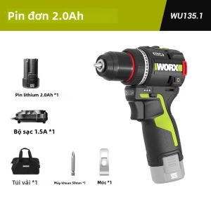 Máy Khoan Điện Không Dây WORX WU135 12V 50Nm 1800 Vòng/phút Ly Hợp Thông Minh Tự Động Dừng 2 Tốc Độ Điều Chỉnh Dùng Cho Gia Công Kim Loại Dụng Cụ Điện Gia Dụng