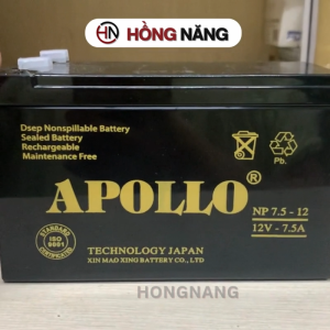 Bình Ắc quy APOLLO 12V7.5 AH - NP 7.5-12 chuyên dùng cho cửa cuốn thang máy quạt tích điện