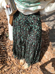 High Waist Floral Print A-Line Midi Skirt Womens Summer New Style Pleated Loose Slimming Skirt by Yang PaoPao Korean Style